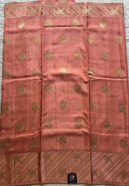 Mona Silk Saree Peach Pink Colored Complemented with a Mushrur Border. - Sampradaya Designer Studio
