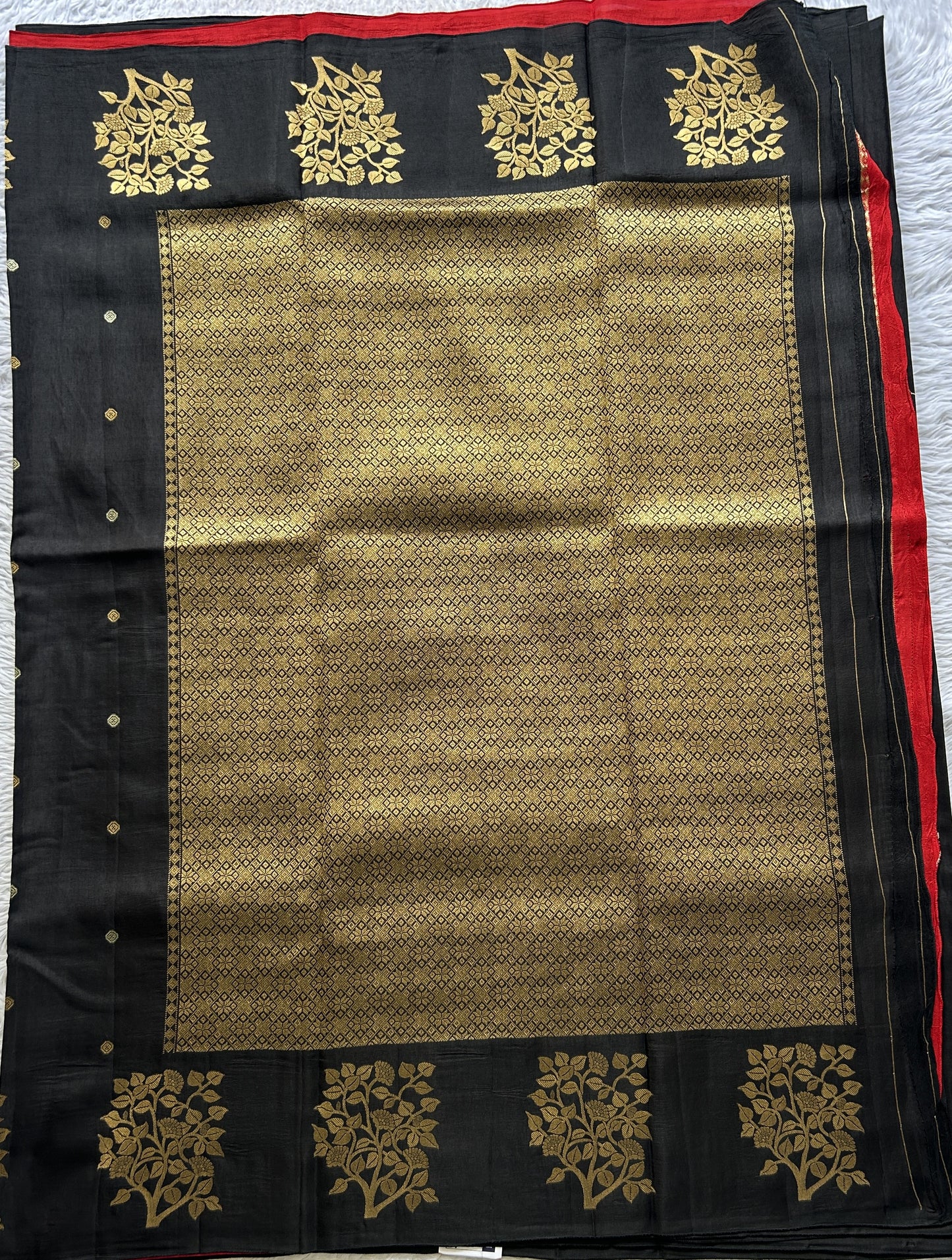 Mona Silk Saree Black Colored Complemented with a Buti Border. - Sampradaya Designer Studio