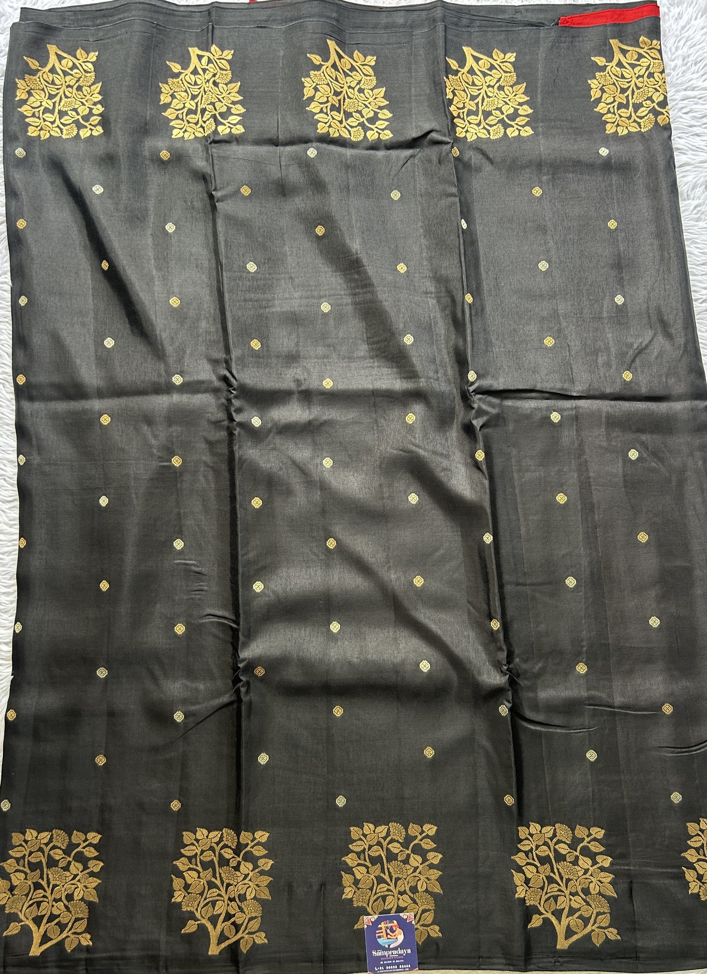 Mona Silk Saree Black Colored Complemented with a Buti Border. - Sampradaya Designer Studio