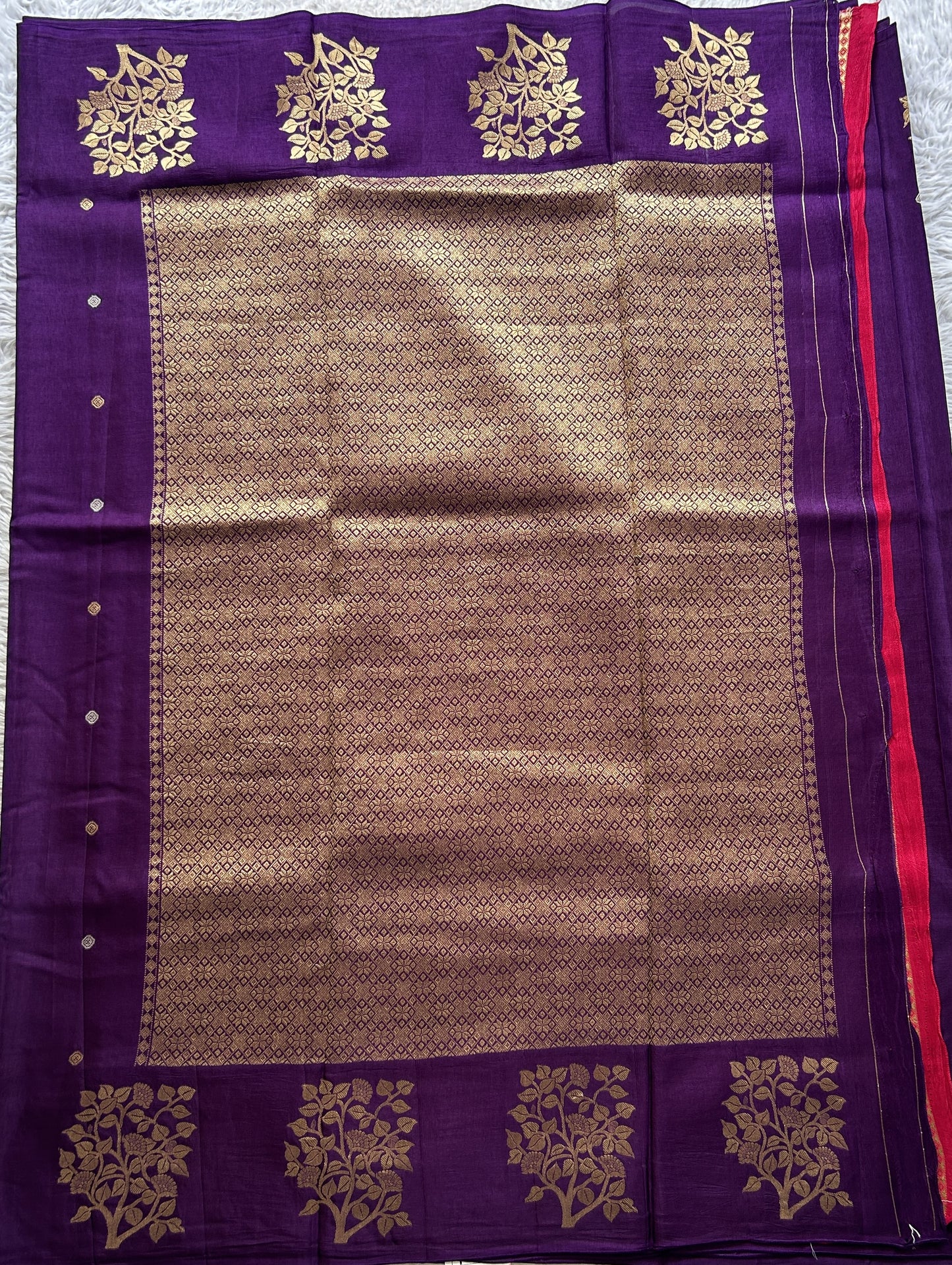 Mona Silk Saree Dark Violet Colored Complemented with a Buti Border. - Sampradaya Designer Studio