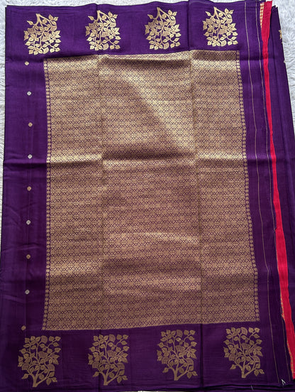 Mona Silk Saree Dark Violet Colored Complemented with a Buti Border. - Sampradaya Designer Studio