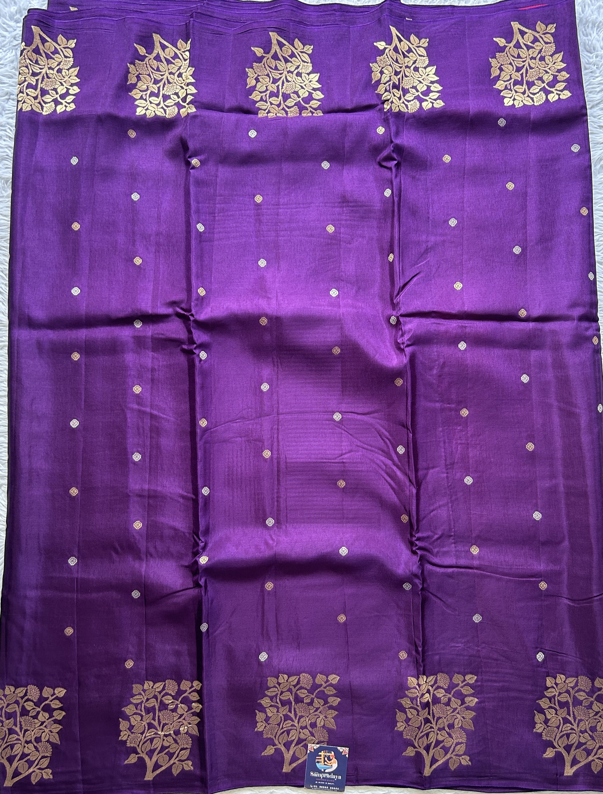 Mona Silk Saree Dark Violet Colored Complemented with a Buti Border. - Sampradaya Designer Studio