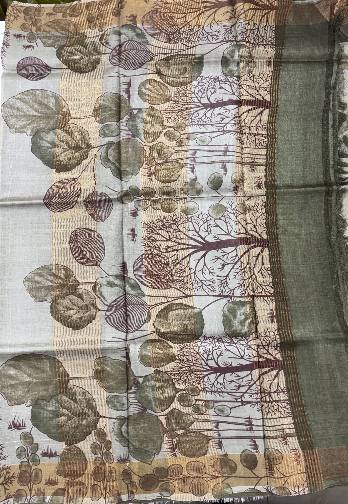 Pure Tussar Silk Saree Light Olive Color Complemented with a Zari Border.