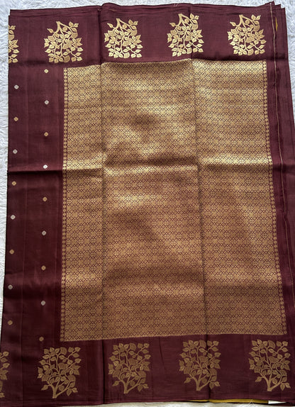 Mona Silk Saree Dark Brown Colored Complemented with a Buti Border. - Sampradaya Designer Studio
