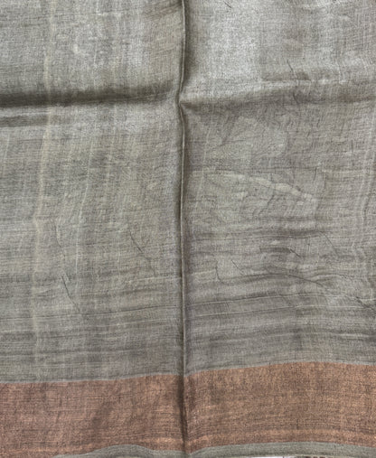 Pure Tussar Silk Saree Light Olive Color Complemented with a Zari Border.