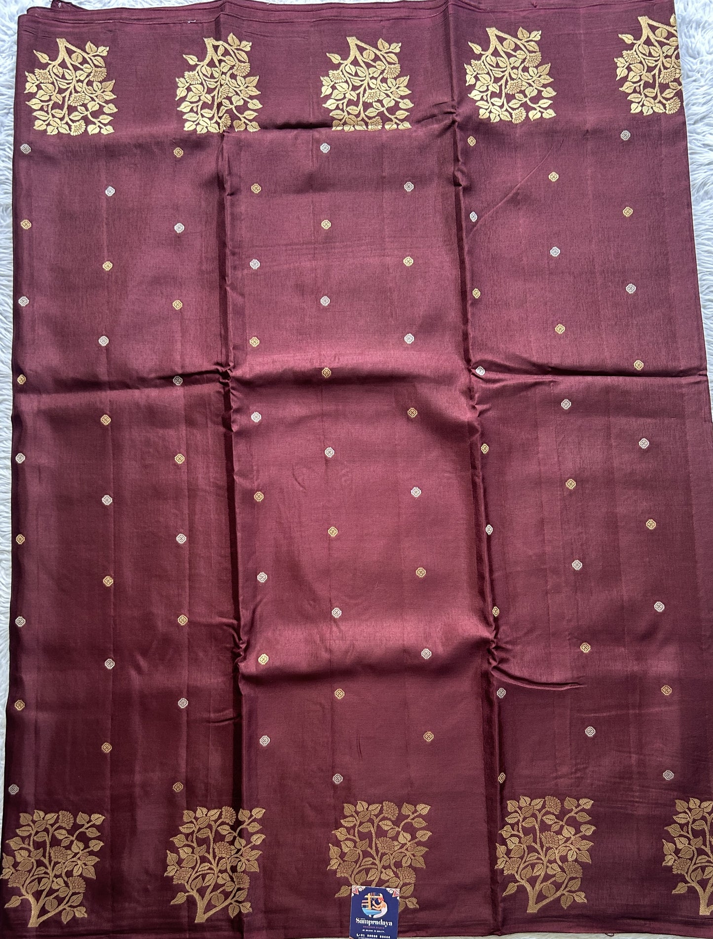 Mona Silk Saree Dark Brown Colored Complemented with a Buti Border. - Sampradaya Designer Studio