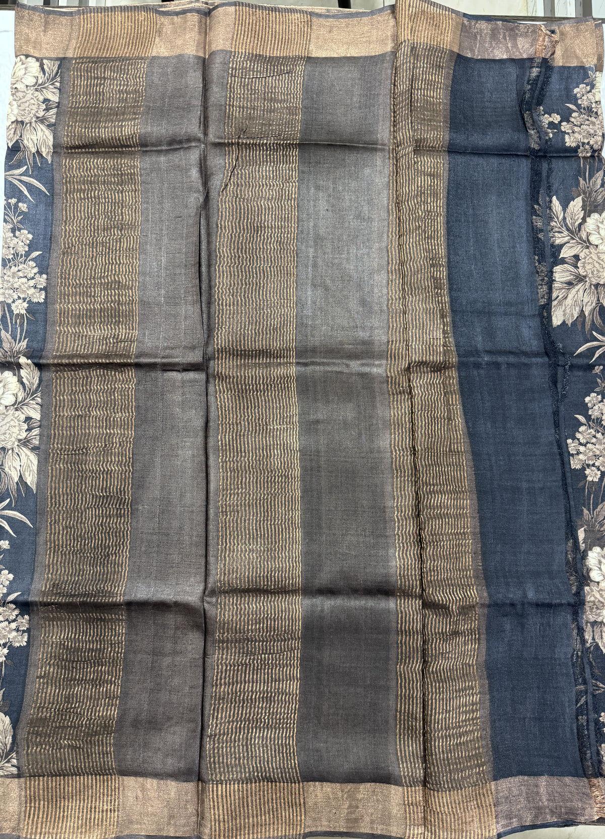 Pure Tussar Silk Saree Black Color Complemented with a Zari Border.