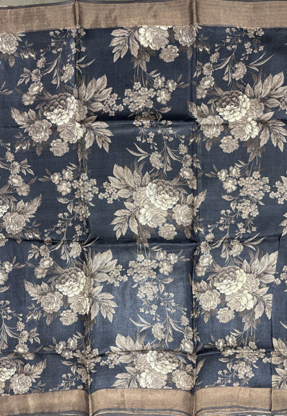 Pure Tussar Silk Saree Black Color Complemented with a Zari Border.