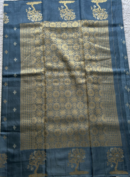 Mona Silk Saree Teal Blue Colored Complemented with a Buti Border. - Sampradaya Designer Studio