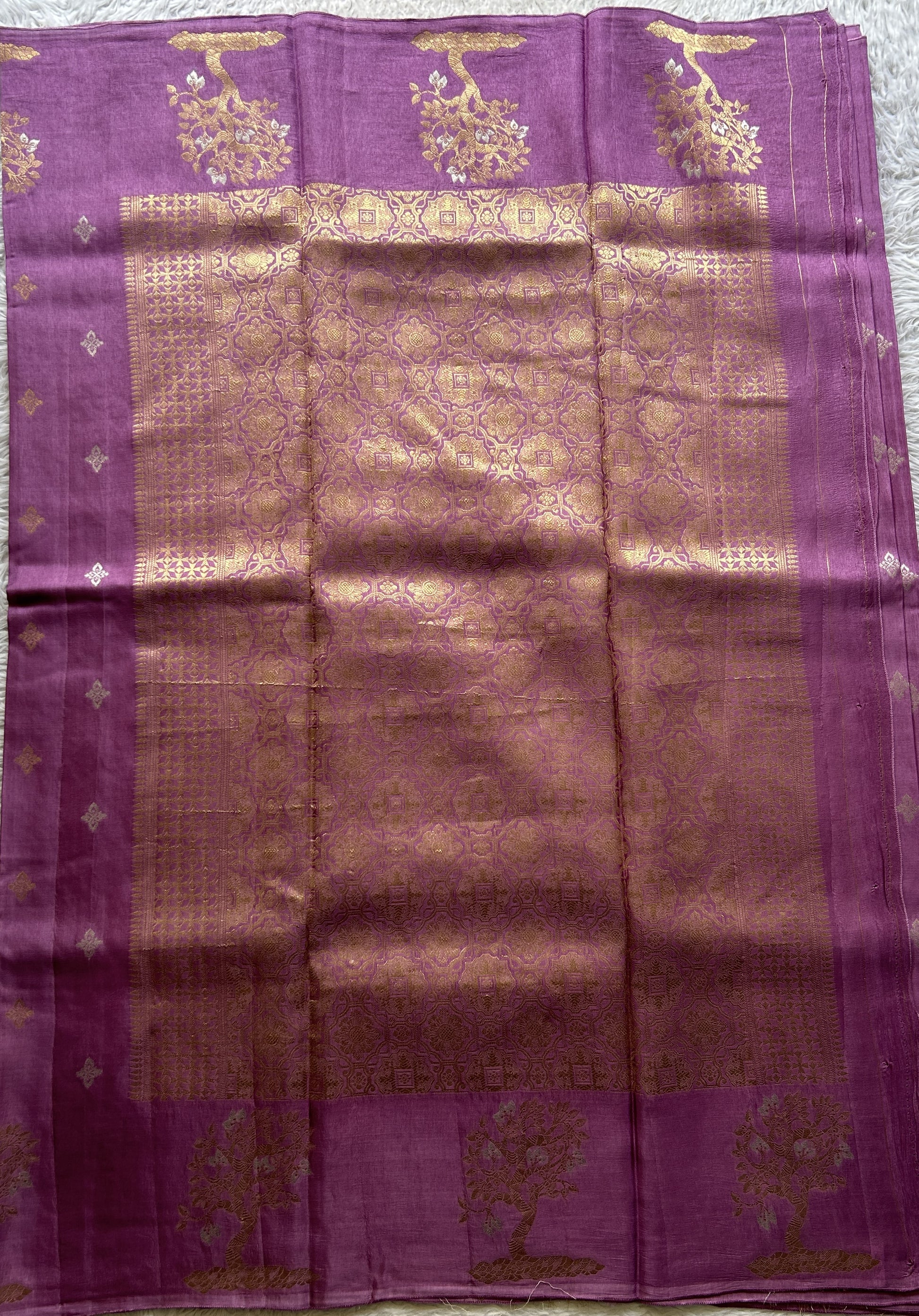 Mona Silk Saree Lavender Colored Complemented with a Mushrur Border. - Sampradaya Designer Studio
