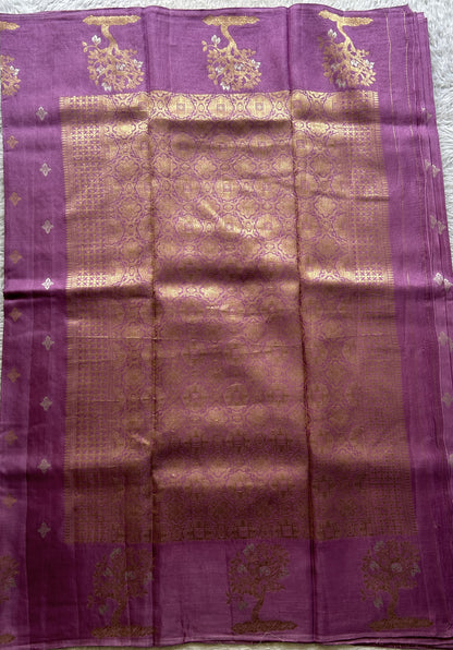 Mona Silk Saree Lavender Colored Complemented with a Mushrur Border. - Sampradaya Designer Studio