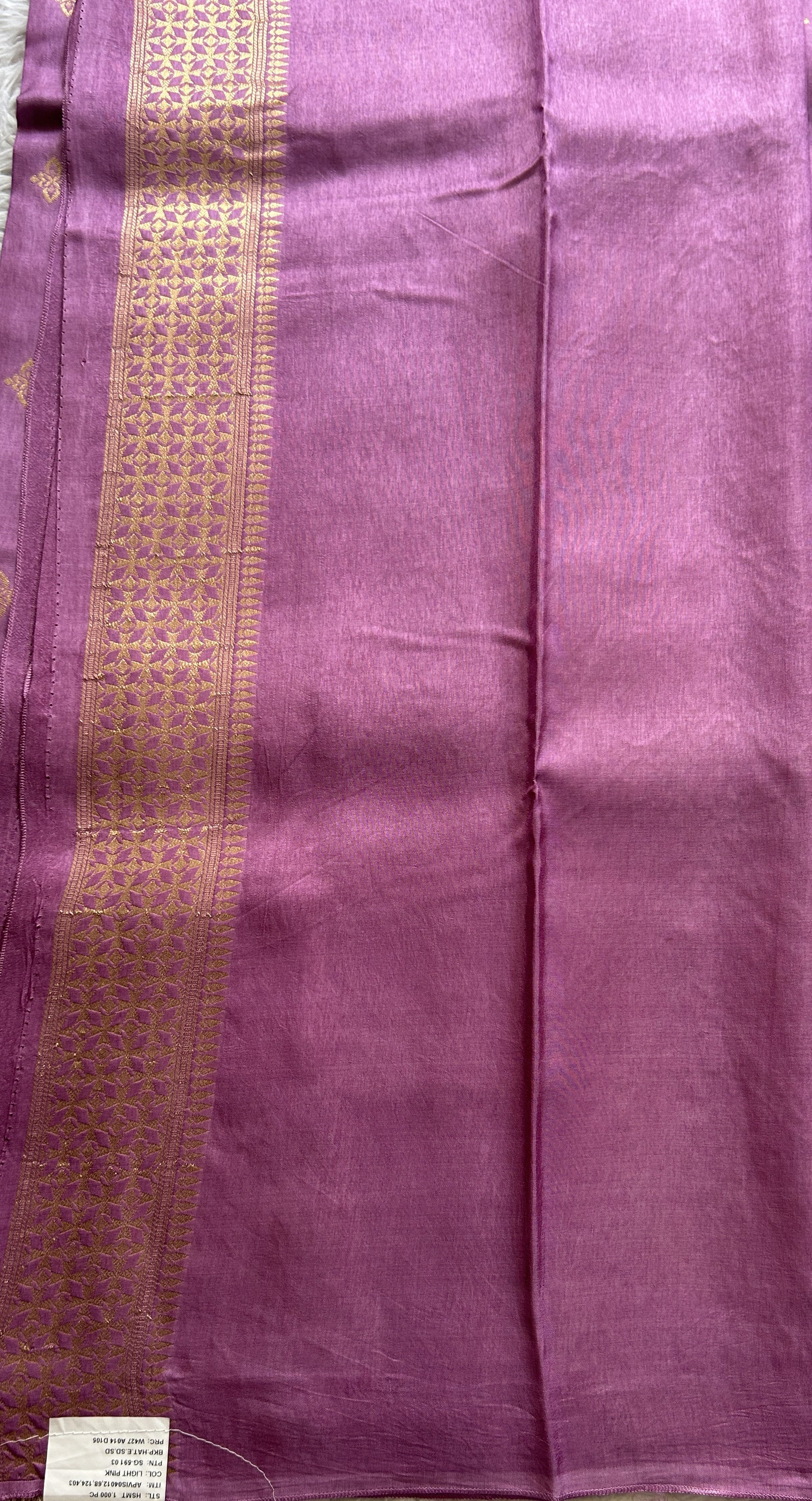 Mona Silk Saree Lavender Colored Complemented with a Mushrur Border. - Sampradaya Designer Studio