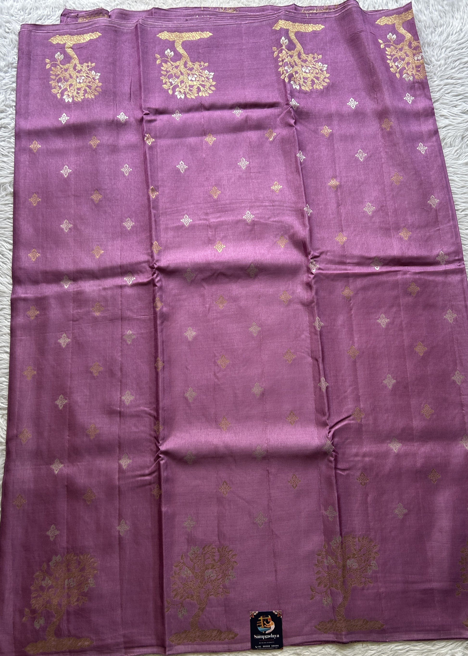 Mona Silk Saree Lavender Colored Complemented with a Mushrur Border. - Sampradaya Designer Studio