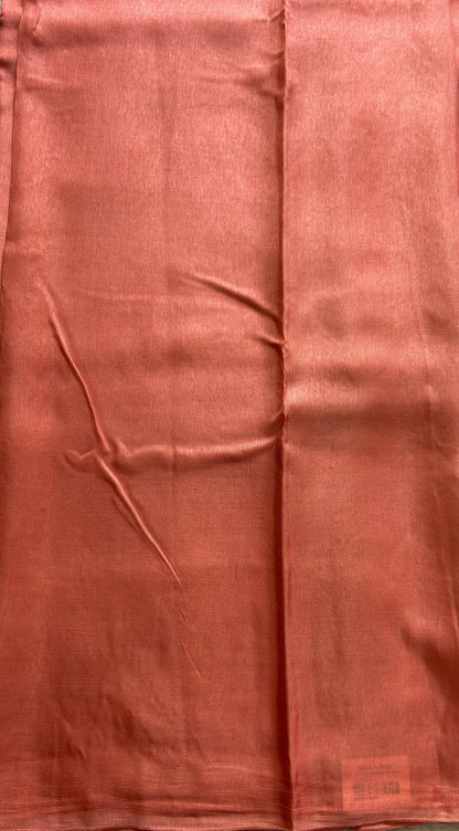 Mona Silk Saree Peach Colored Complemented with a Mushrur Border. - Sampradaya Designer Studio