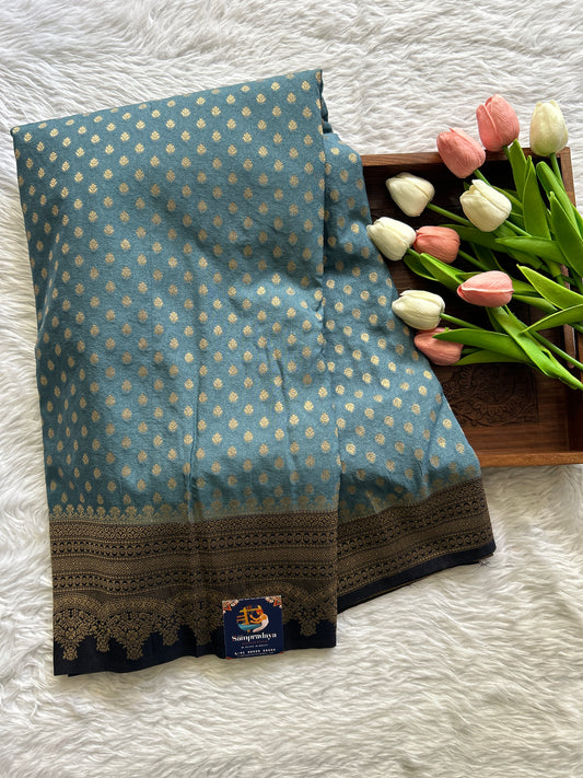 Semi Georgette Saree Aqua Blue Colored Complemented with a Zari Border. - Sampradaya Designer Studio