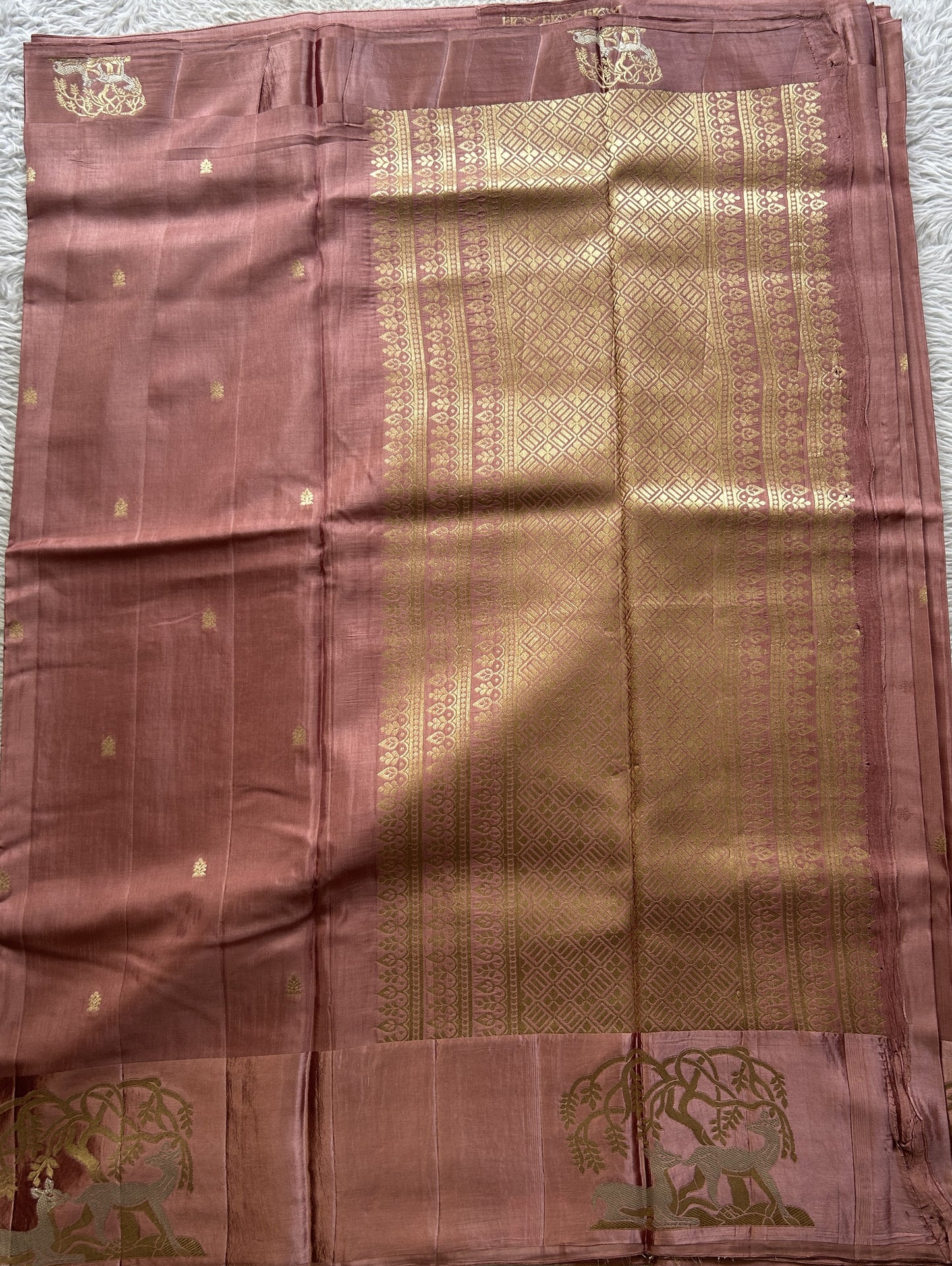 Mona Silk Saree Rouge Colored Complemented with a Mushrur Border. - Sampradaya Designer Studio