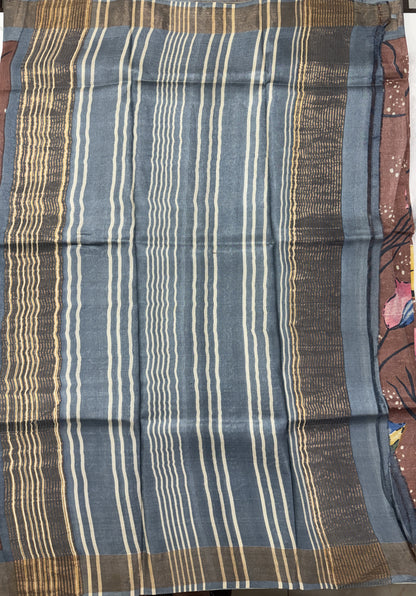 Pure Tussar Silk Saree Brown Color Complemented with a Zari Border.
