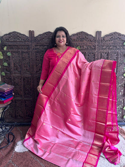Pure Kanjivaram Silk Saree | Light Blue With Gold Zari Border | Handloom | Silk Mark Certified (Copy)