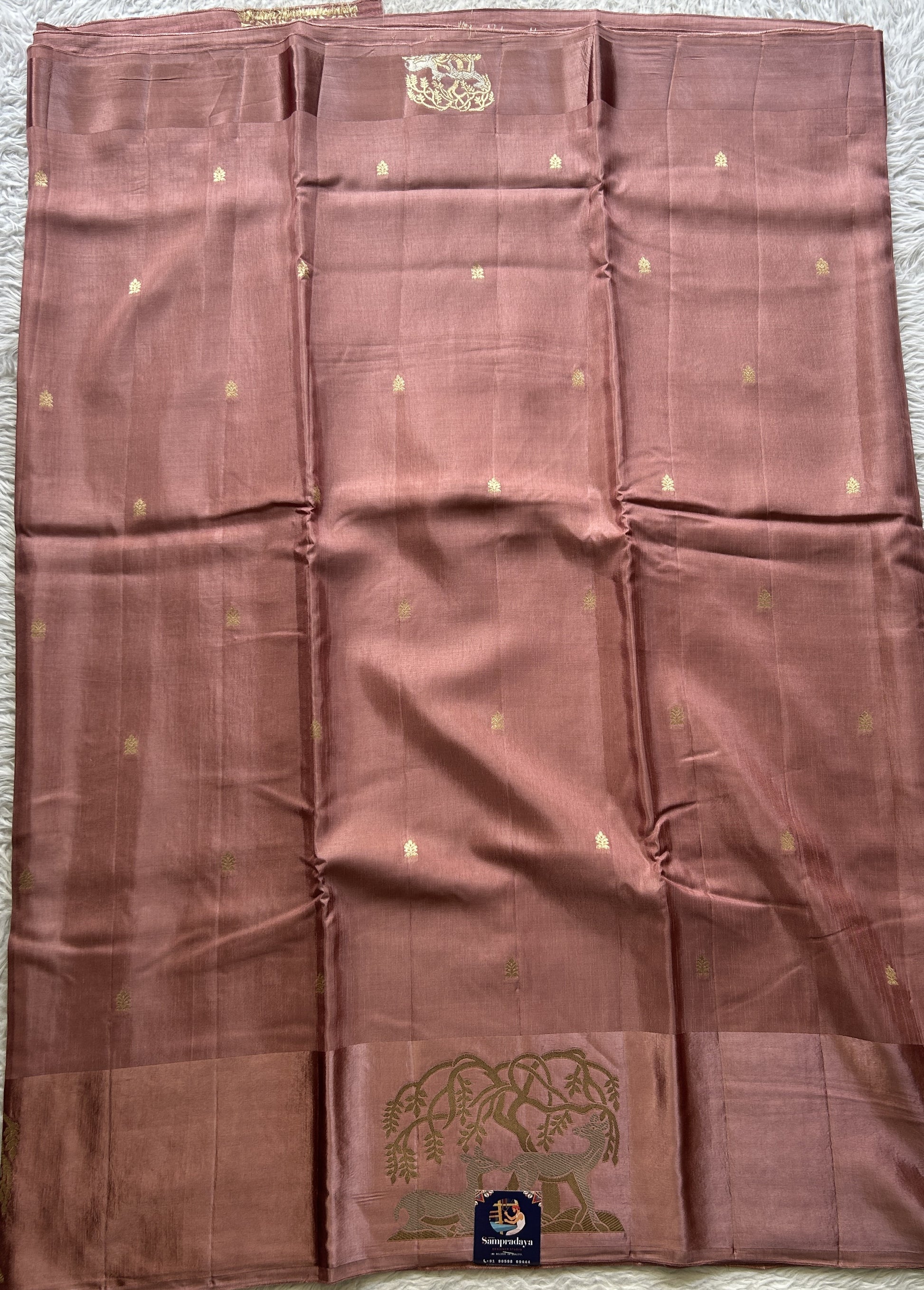 Mona Silk Saree Rouge Colored Complemented with a Mushrur Border. - Sampradaya Designer Studio