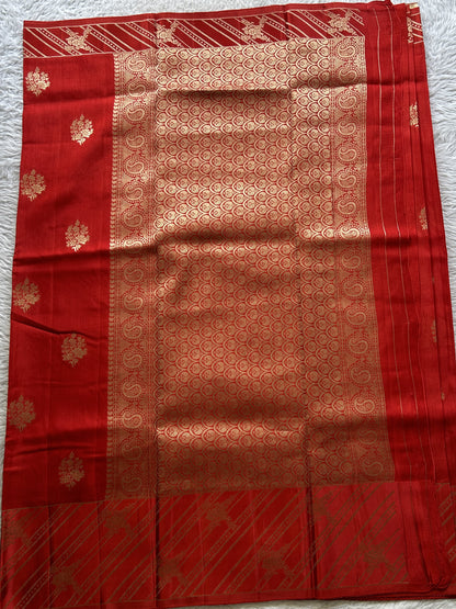 Mona Silk Saree Red Colored Complemented with a Mushrur Border. - Sampradaya Designer Studio