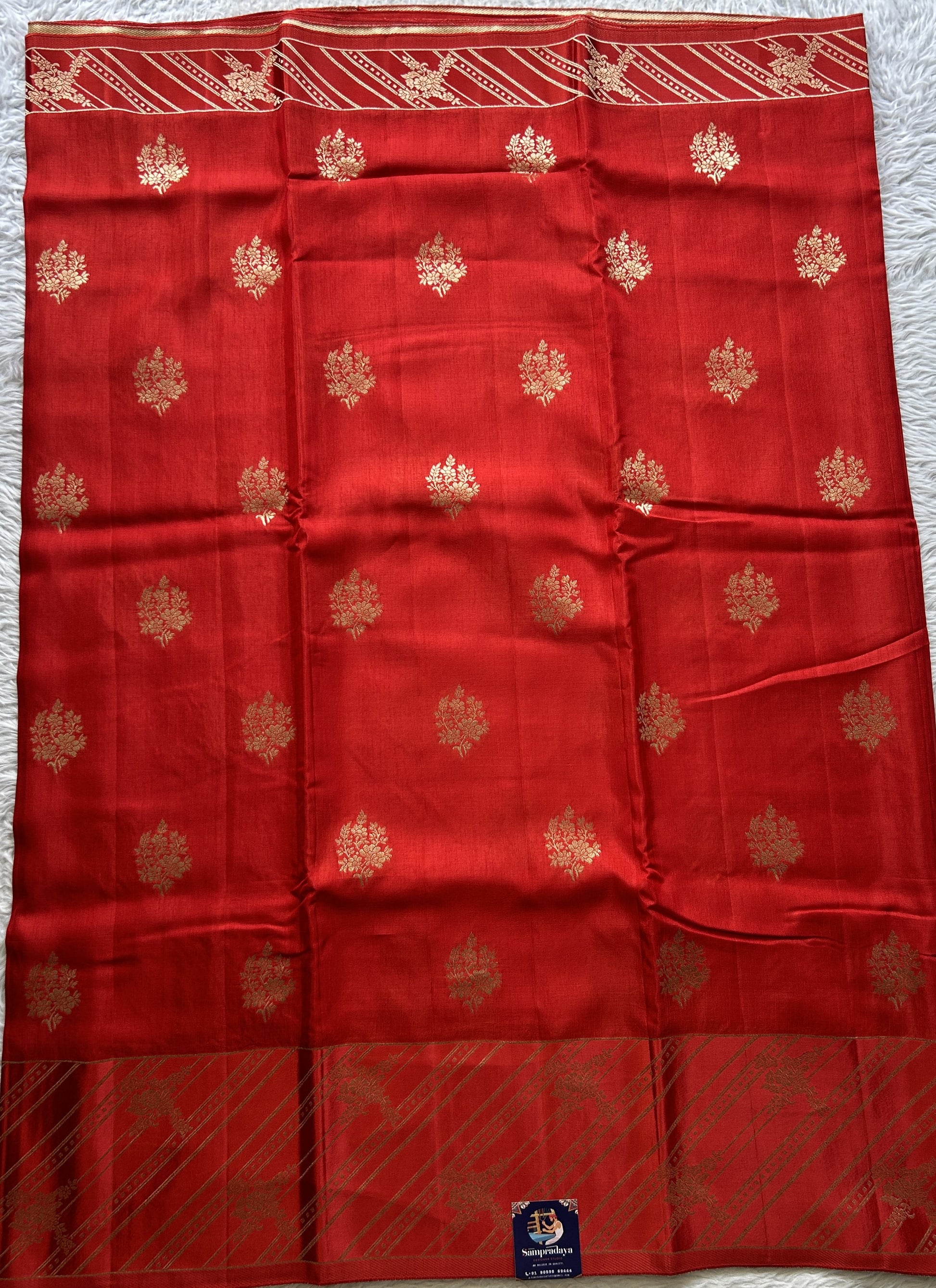 Mona Silk Saree Red Colored Complemented with a Mushrur Border. - Sampradaya Designer Studio