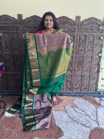 Pure Kanjivaram Silk Saree | Light Brown With Gold Zari Border | Handloom | Silk Mark Certified