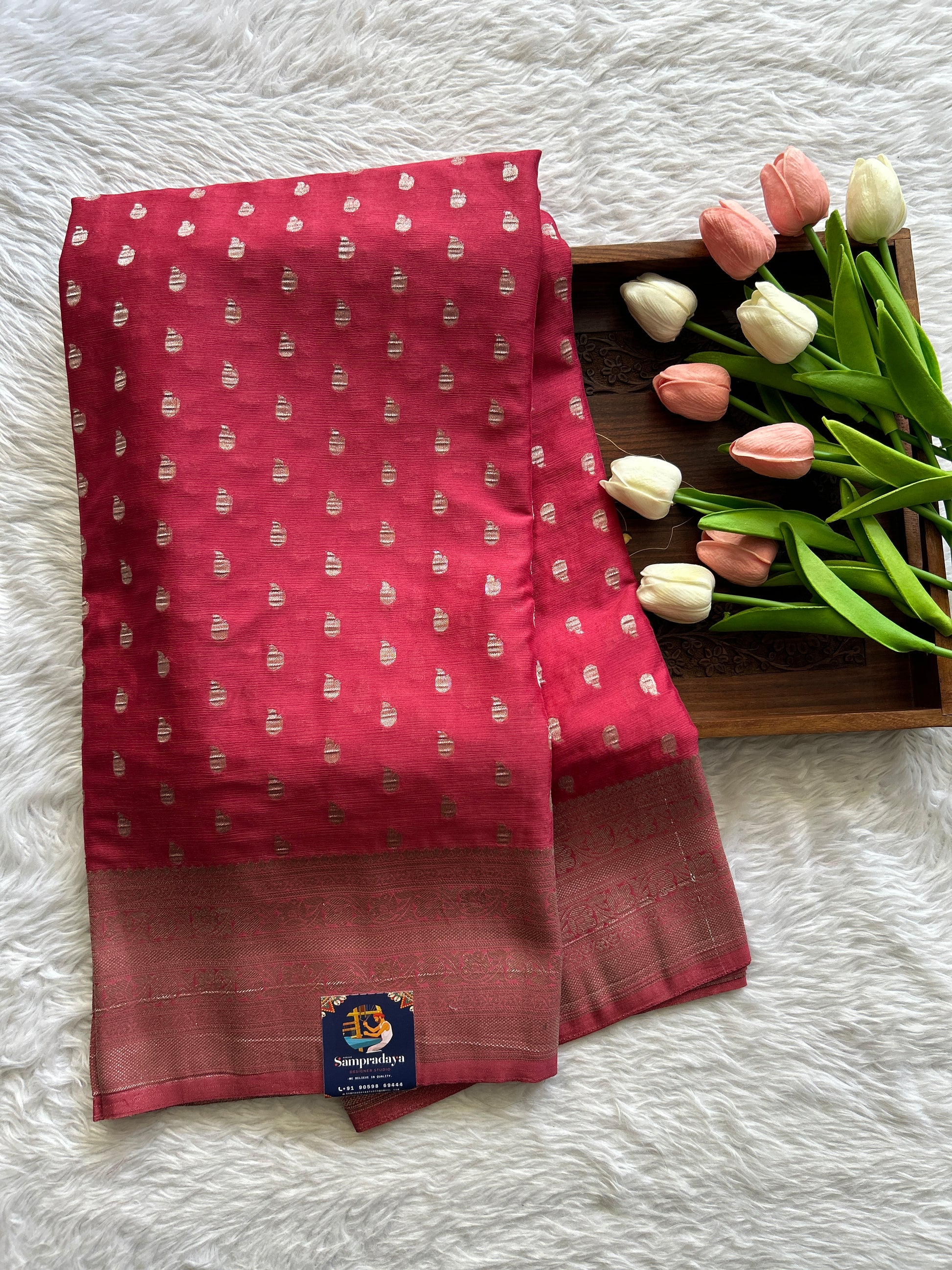Semi Georgette Saree Pink Colored Complemented with a Zari Border. - Sampradaya Designer Studio