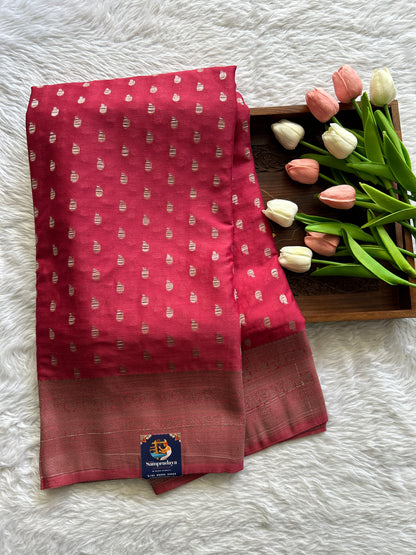 Semi Georgette Saree Pink Colored Complemented with a Zari Border. - Sampradaya Designer Studio