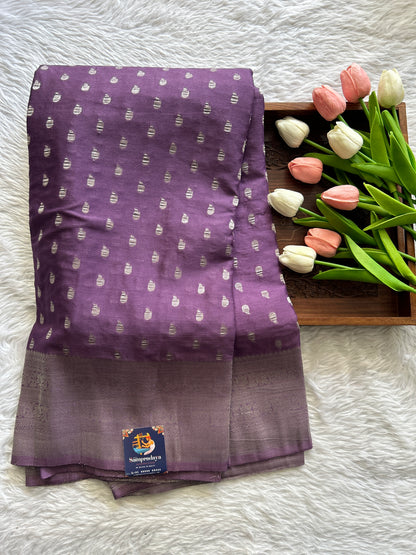 Semi Georgette Saree Dark Purple Colored Complemented with a Zari Border. - Sampradaya Designer Studio