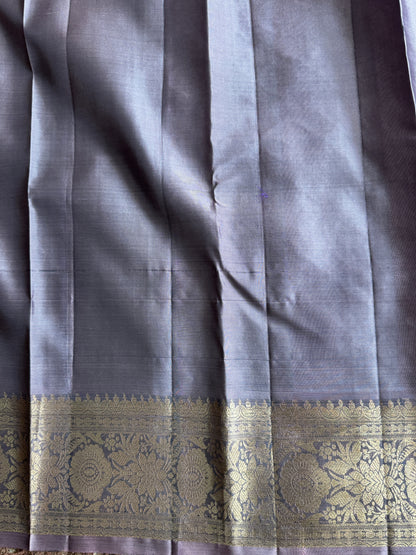 Pure Kanjivaram Silk Saree | Purple With Gold Zari Border | Handloom | Silk Mark Certified