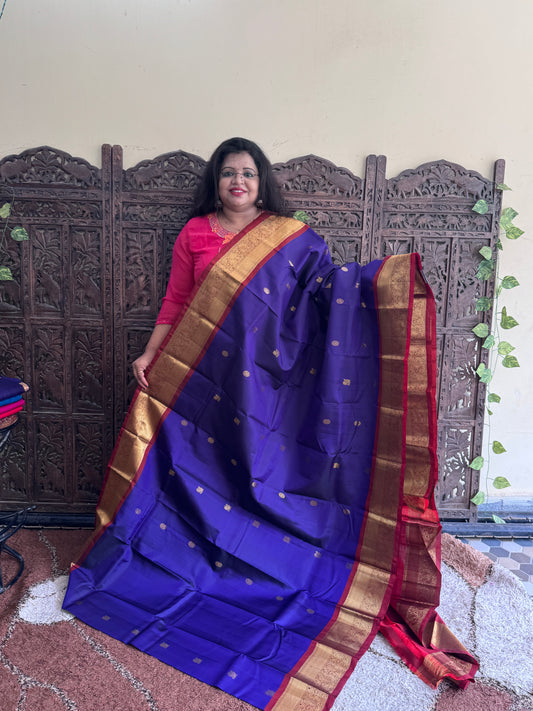 Pure Kanjivaram Silk Saree | Purple With Gold Zari Border | Handloom | Silk Mark Certified