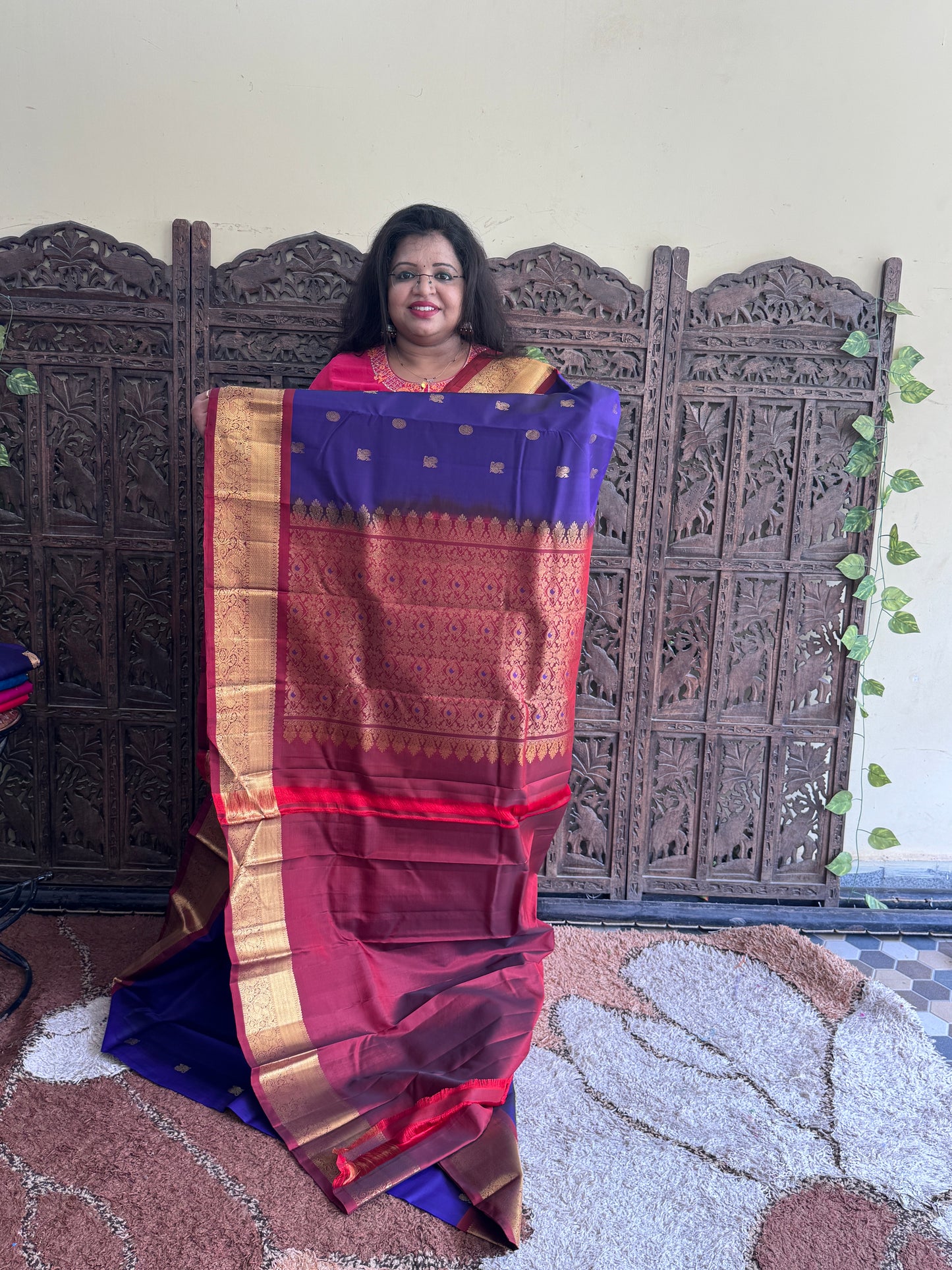 Pure Kanjivaram Silk Saree | Purple With Gold Zari Border | Handloom | Silk Mark Certified