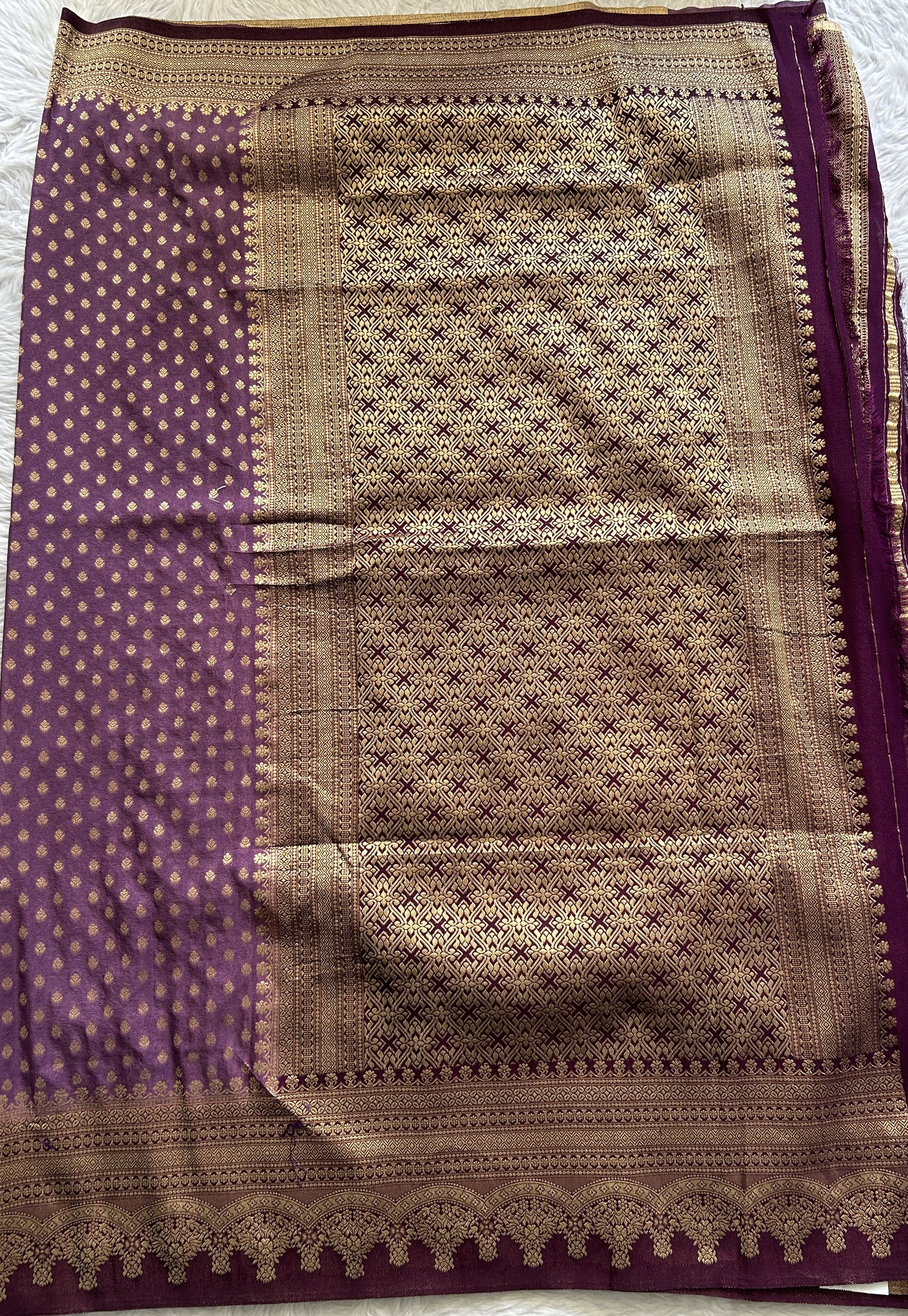 Semi Georgette Saree Lavender Colored Complemented with a Zari Border. - Sampradaya Designer Studio