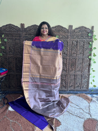 Pure Kanjivaram Silk Saree | Purple With Gold Zari Border | Handloom | Silk Mark Certified