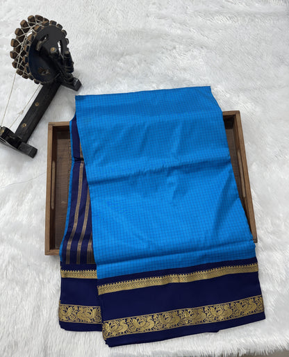 Narayanpet Silk Saree Blue Colored Complemented with a Ink Blue Zari Border.
