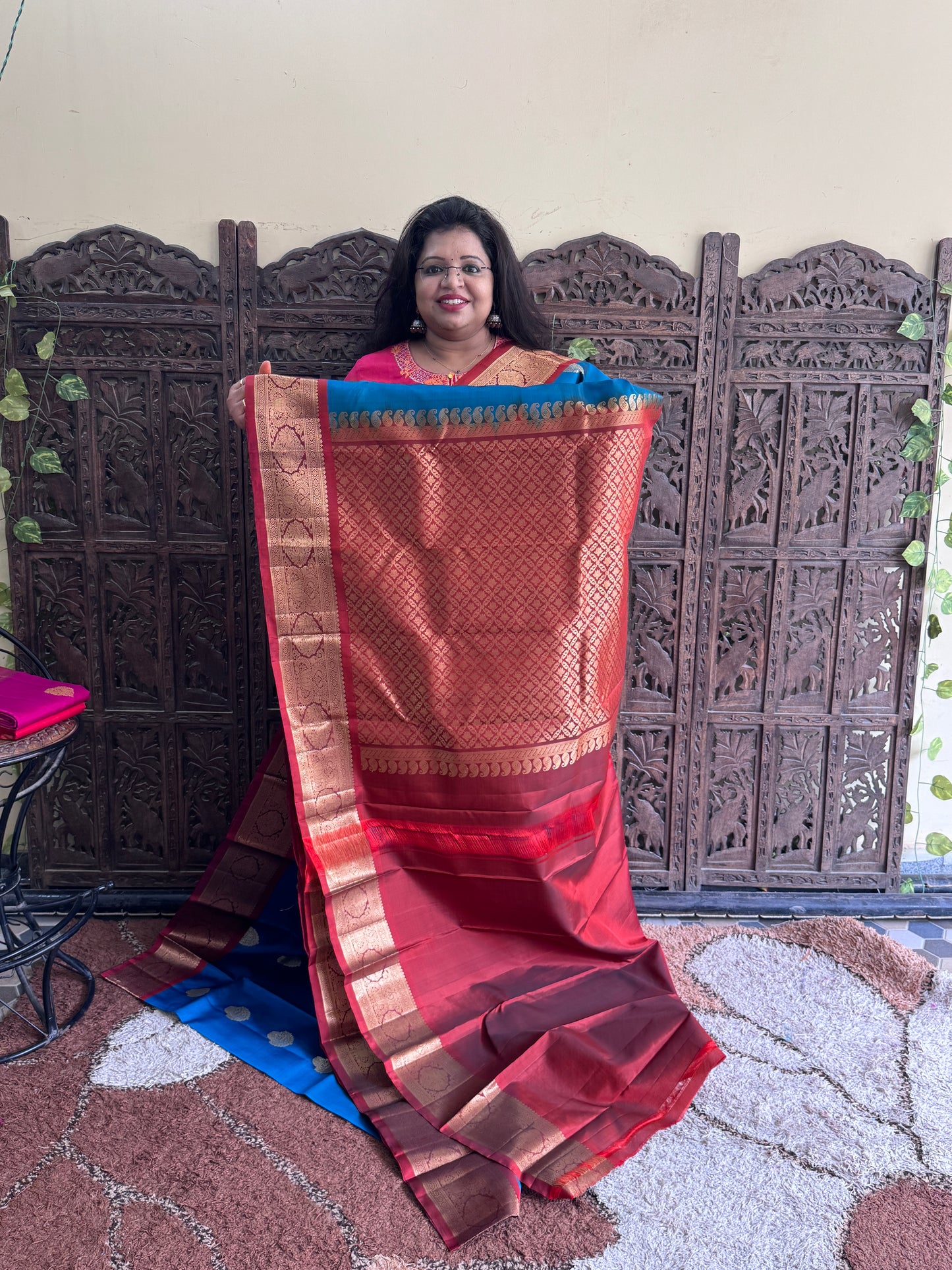 Pure Kanjivaram Silk Saree | Peacock Blue With Gold Zari Border | Handloom | Silk Mark Certified