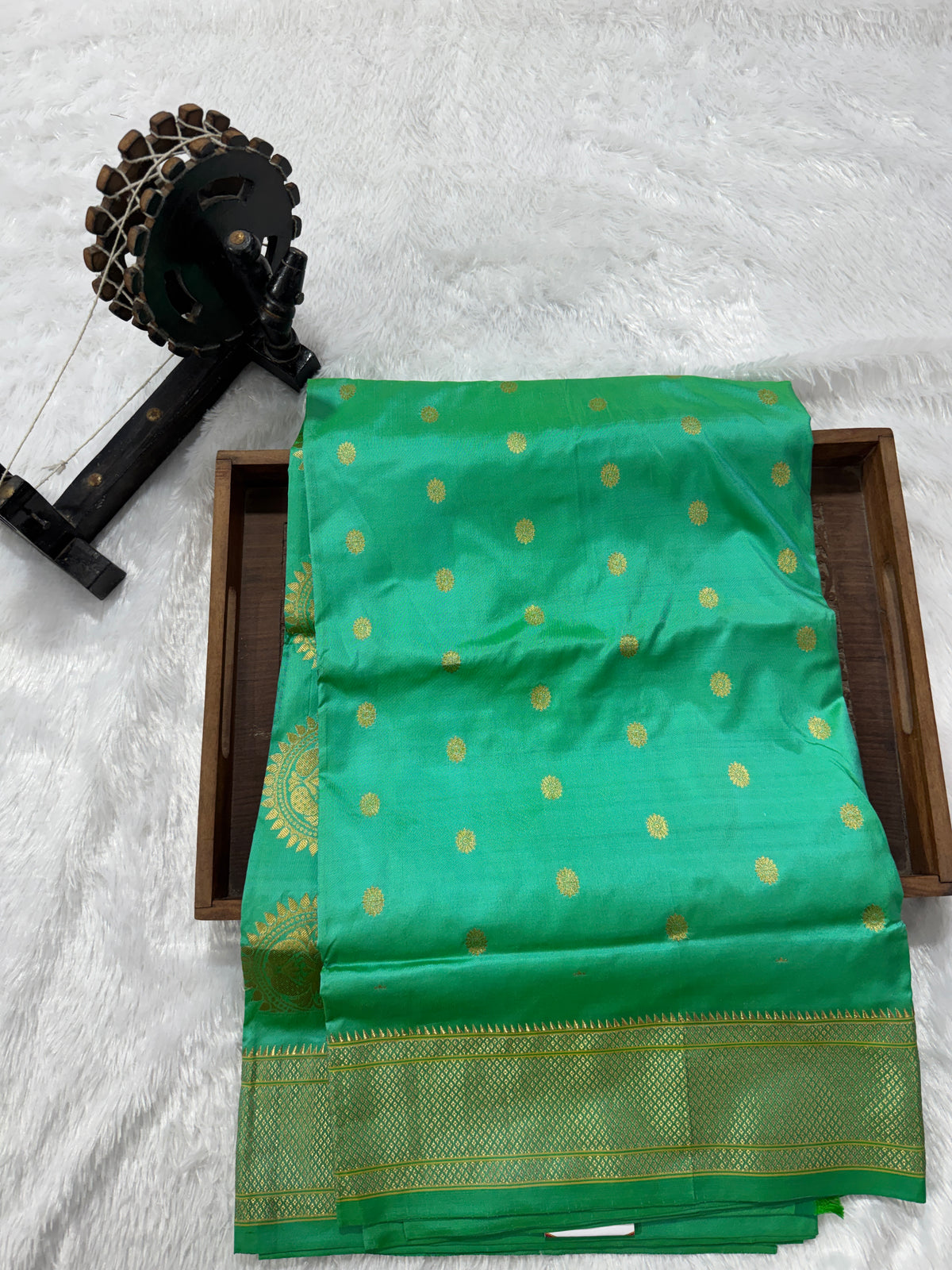 Narayanpet Silk Saree Light Green Colored Complemented with a Green Zari Border.