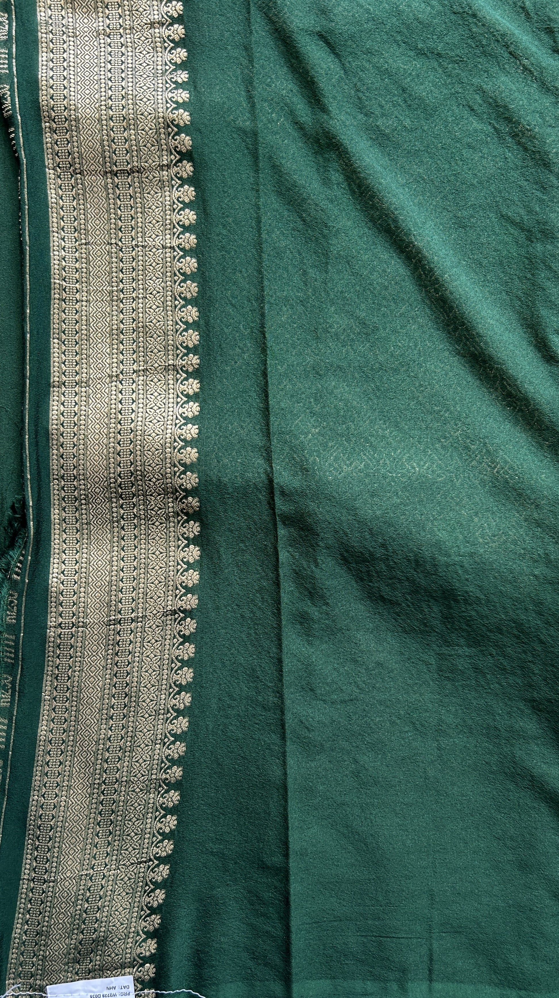 Semi Georgette Saree Lemon Green Colored Complemented with a Bottle Green Color Zari Border. - Sampradaya Designer Studio
