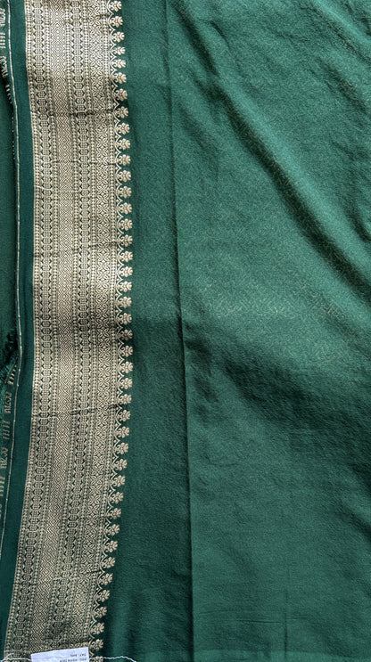 Semi Georgette Saree Lemon Green Colored Complemented with a Bottle Green Color Zari Border. - Sampradaya Designer Studio