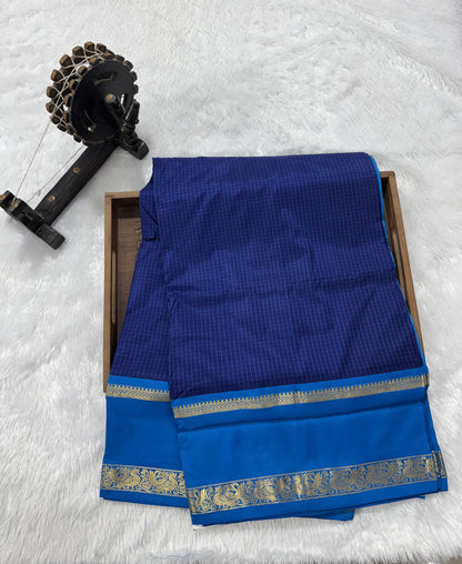 Narayanpet Silk Saree Navy Blue Colored Complemented with a Blue Zari Border.