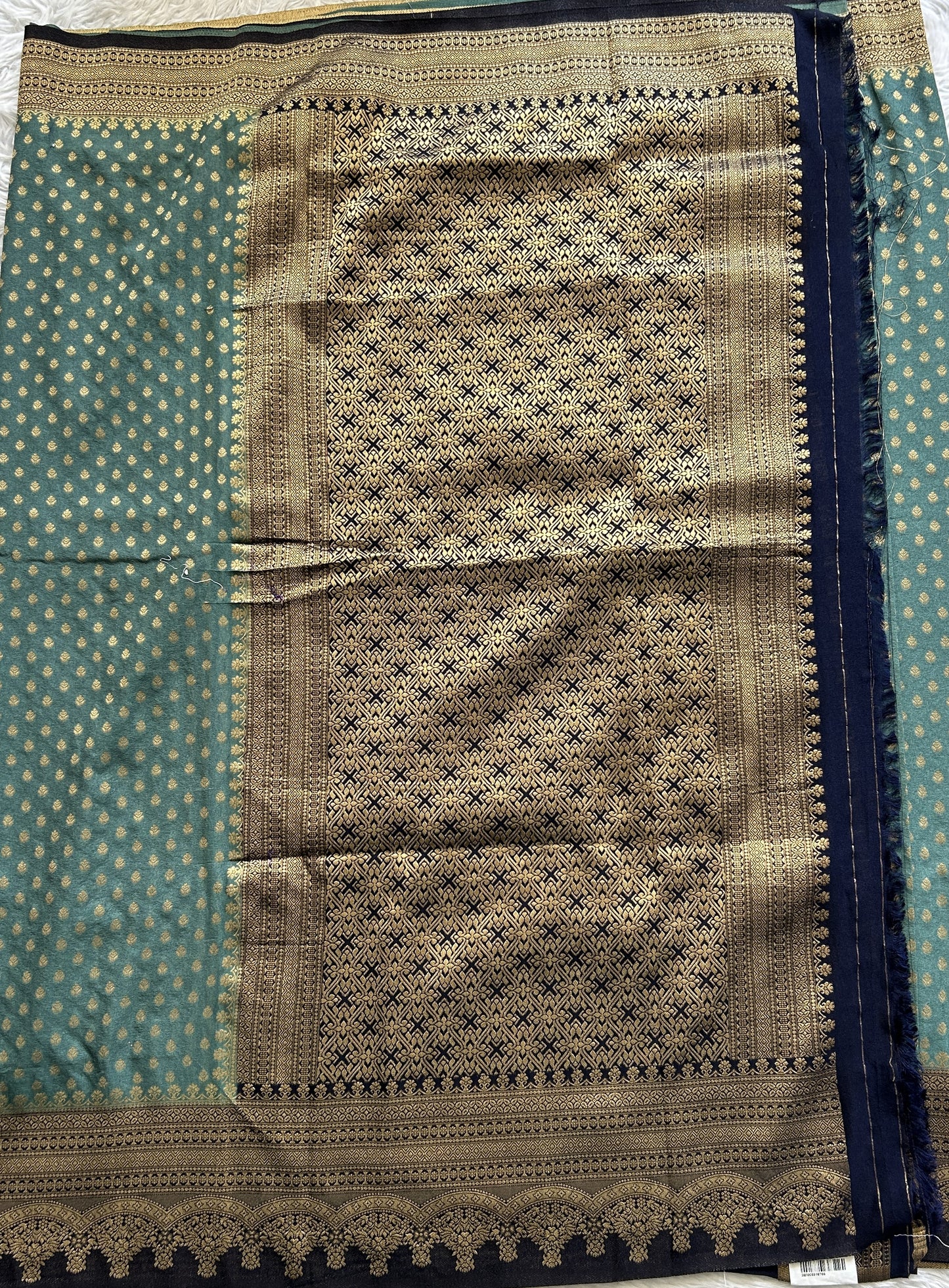 Semi Georgette Saree Aqua Blue Colored Complemented with a Zari Border. - Sampradaya Designer Studio