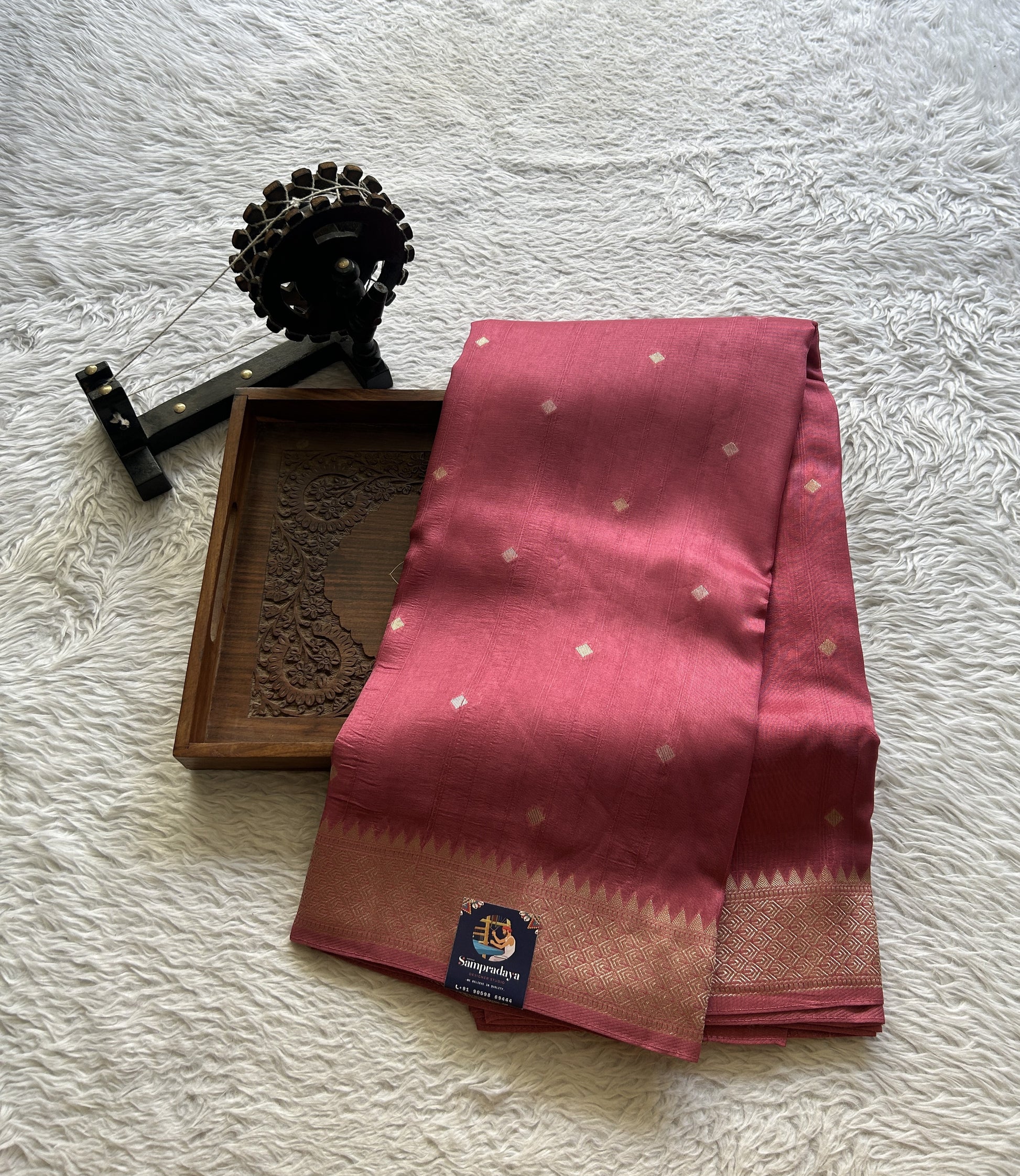 Banarasi Tussar Georgette Saree Rose Pink Colored Complemented with a Zari Border. - Sampradaya Designer Studio