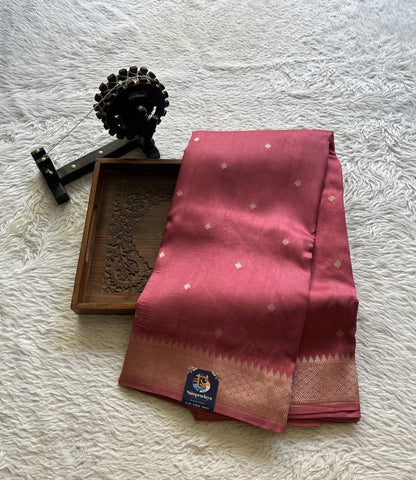 Banarasi Tussar Georgette Saree Rose Pink Colored Complemented with a Zari Border. - Sampradaya Designer Studio