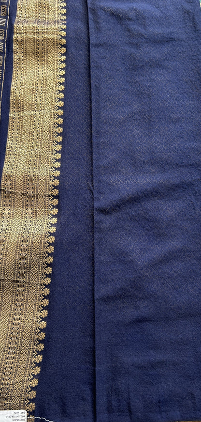Semi Georgette Saree Aqua Blue Colored Complemented with a Zari Border. - Sampradaya Designer Studio