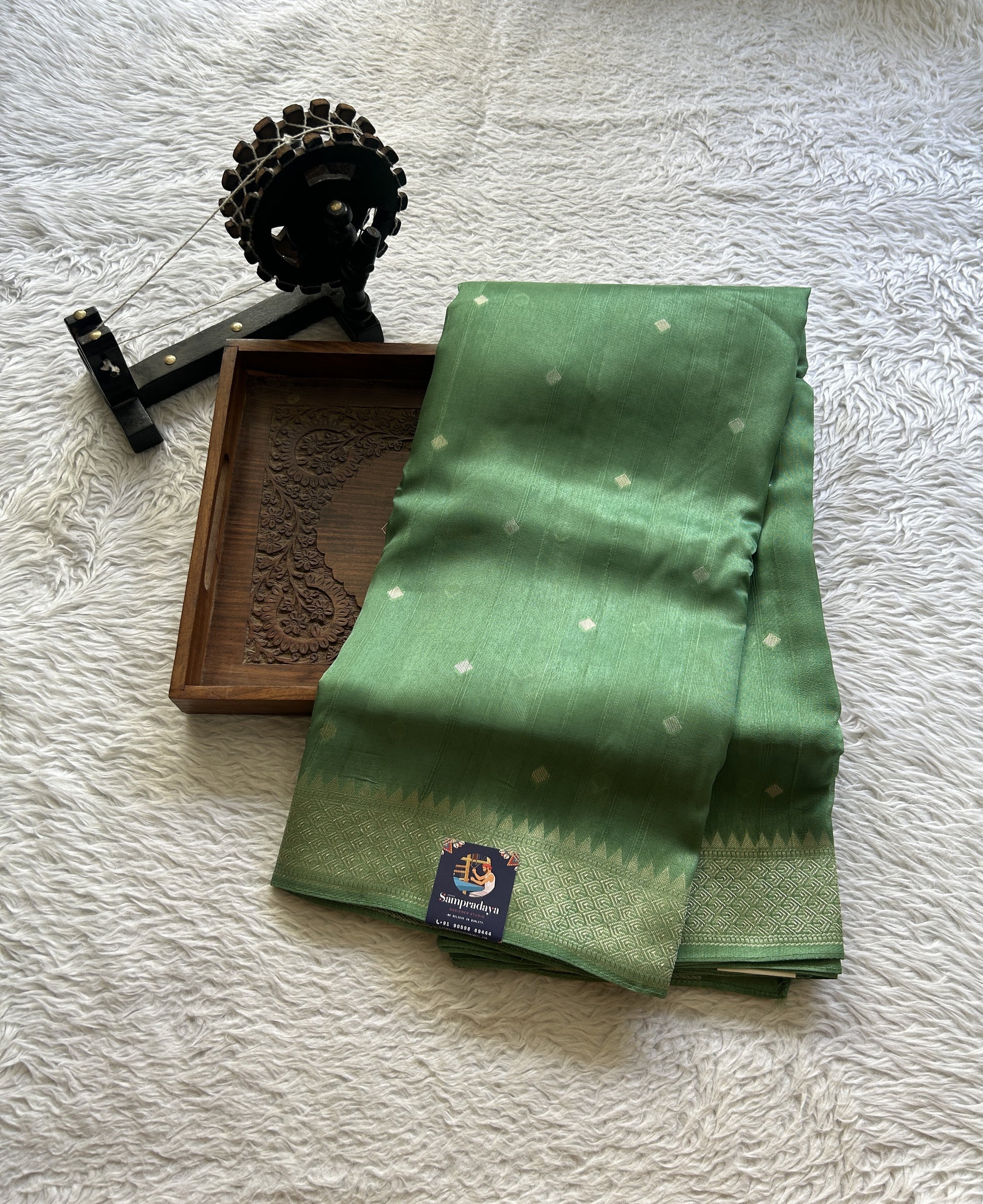 Banarasi Tussar Georgette Saree Sea Green Colored Paired with a Zari Border. - Sampradaya Designer Studio