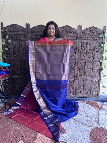 Pure Kanjivaram Silk Saree | Dark Onion Pink With Gold Zari Border | Handloom | Silk Mark Certified