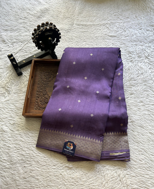 Banarasi Tussar Georgette Saree Lavender Colored Paired with a Zari Border. - Sampradaya Designer Studio