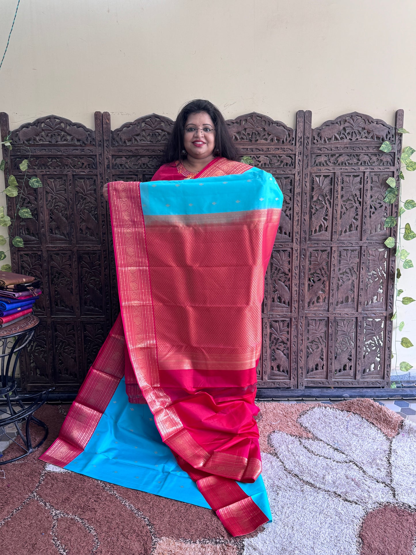 Pure Kanjivaram Silk Saree |Sky Blue With Gold Zari Border | Handloom | Silk Mark Certified
