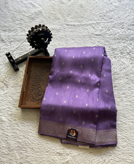 Banarasi Tussar Georgette Saree Lilac Colored Paired with a Zari Border. - Sampradaya Designer Studio