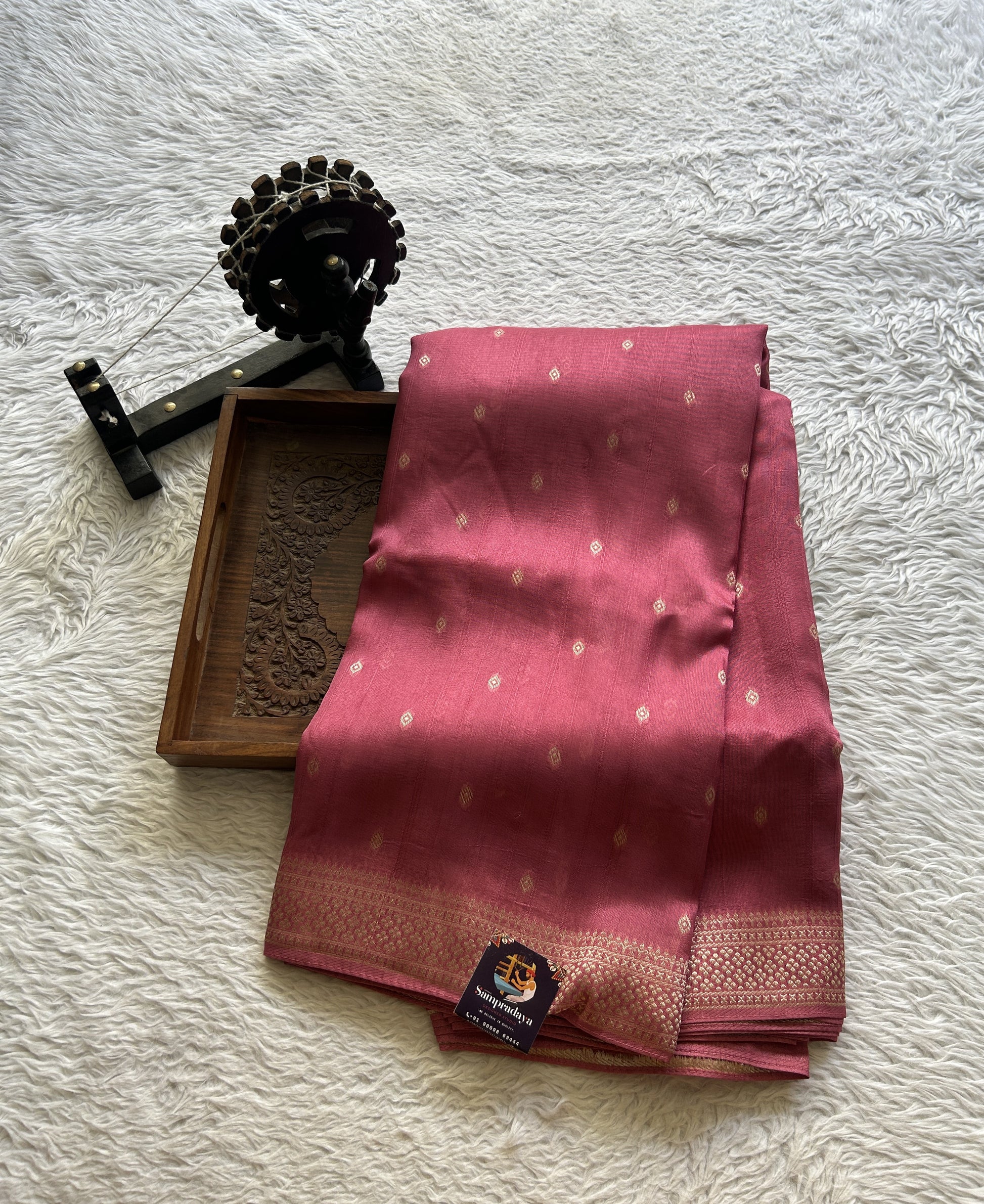 Banarasi Tussar Georgette Saree Dark Pink Colored Paired with a Zari Border. - Sampradaya Designer Studio